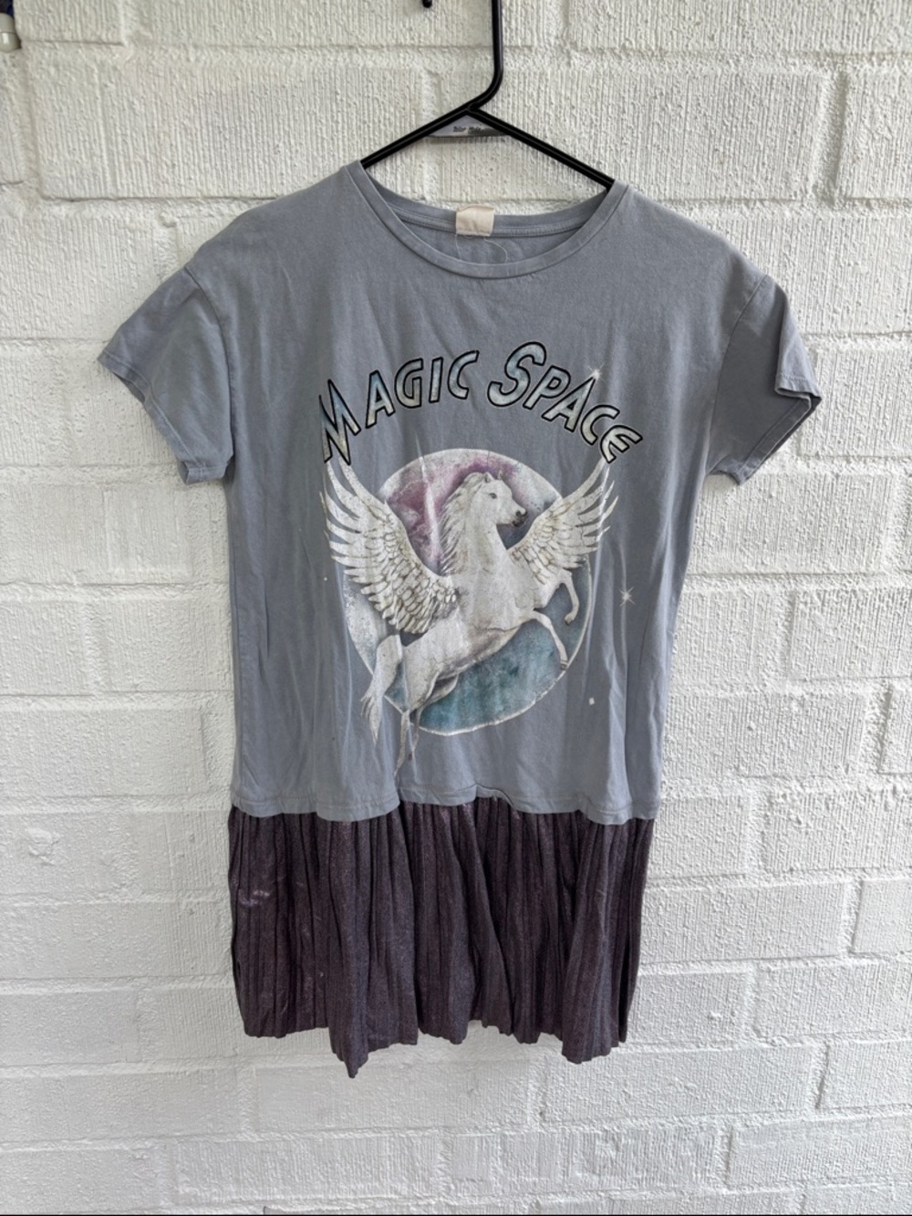 Zara Magic Space Pegasus Graphic Tee Dress - Gray with Purple Accent sz 11/12